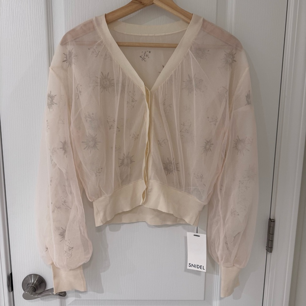 Snidel SWNT191168 Women's Embroidered Knit Cardigan Off White Size F NWT